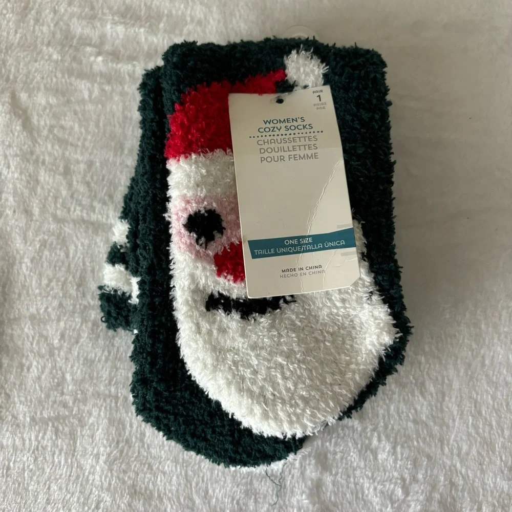 Fuzzy Santa Socks, Women’s one size